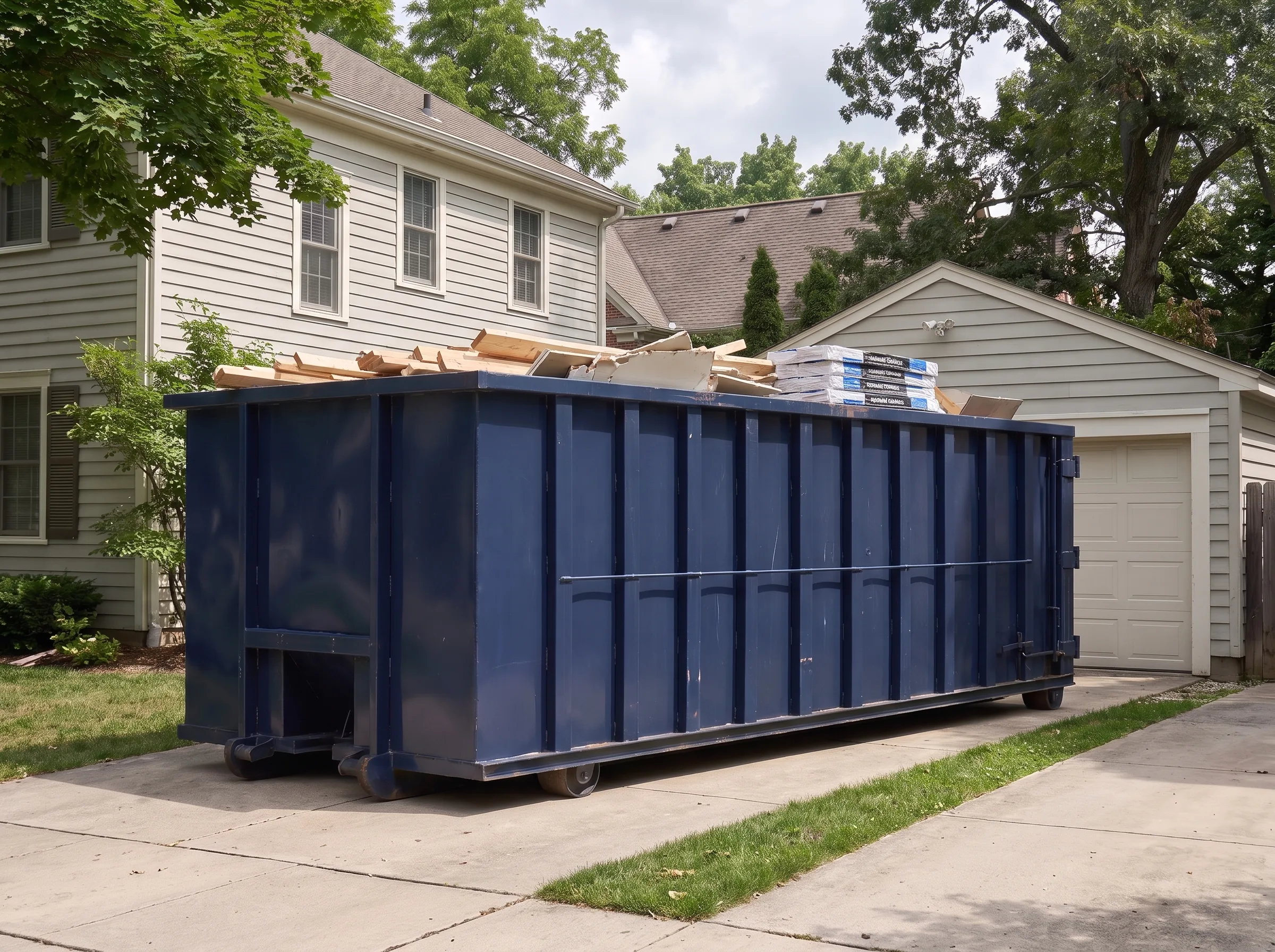 Roll-off dumpster being loaded in Benton County, MN